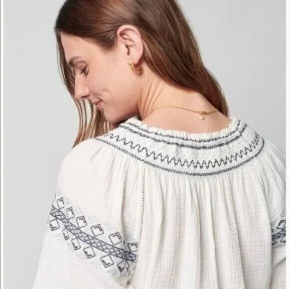 Faherty Catrina Embroidered Maxi Dress White  S Cotton Bohemian NEW - Picture 3 of 15